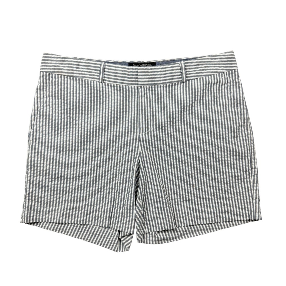 Banana Republic Women Blue White Striped Seersucker Short Size 2 Preppy Nautical